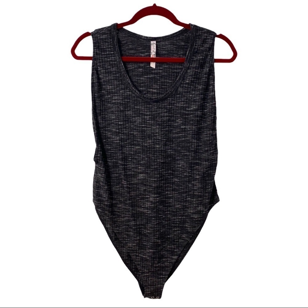Free People Muscle Tank Charcoal Ribbed Bodysuit - Picture 2 of 8
